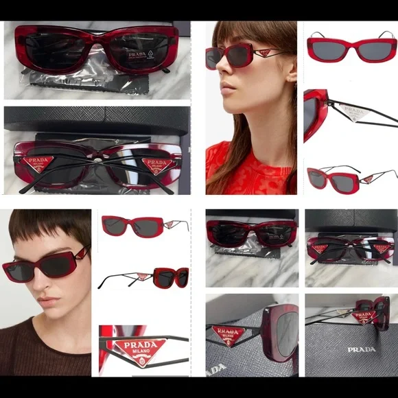 PRADA ULTRA COOL RED FRAMES &METAL ARMS THAT FEATURE THE SIGNATURE TRIANGLE LOGO - Picture 11 of 16